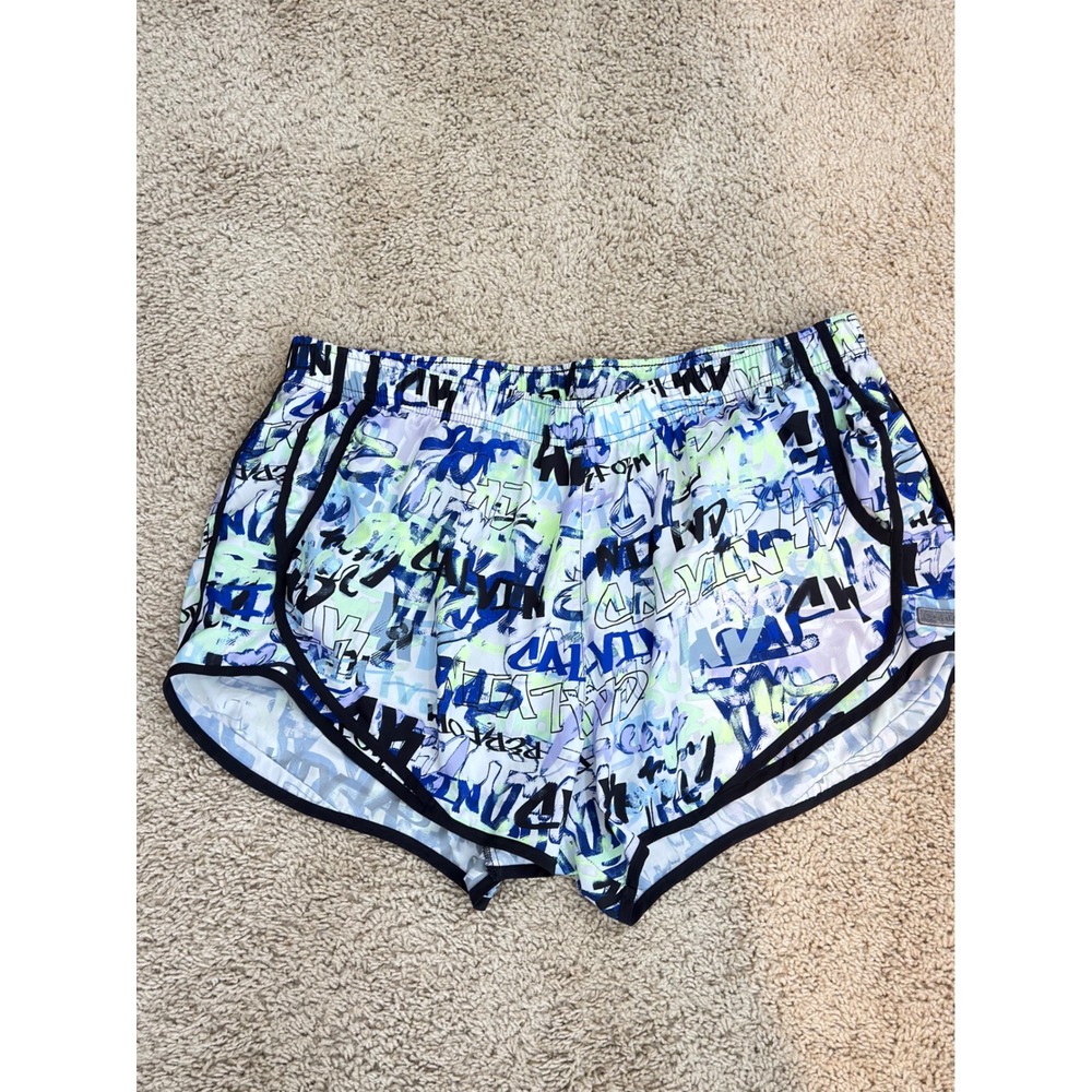 Calvin Klein Performance Shorts Blue Green Graffiti Print Womens XXL